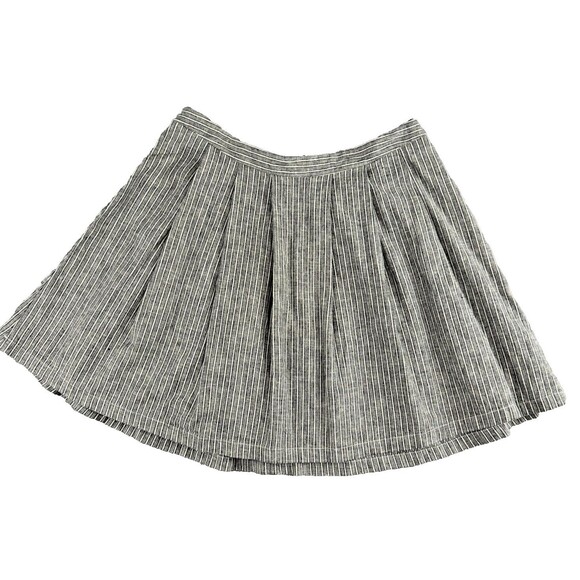 Nolitha Medium Linen Blend Black White Striped Skirt Preppy‎ Skater Pleated - Picture 1 of 8